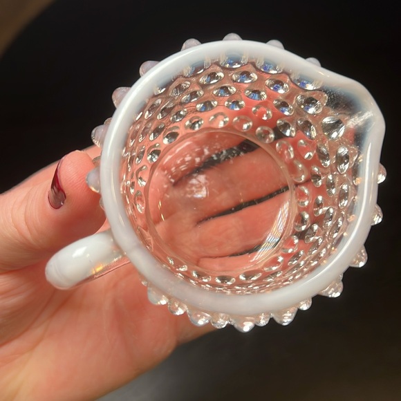 VTG Fenton Glass White Opalescent Hobnail Moonstone Mini Cream & Sugar Bowl Set - Picture 9 of 11